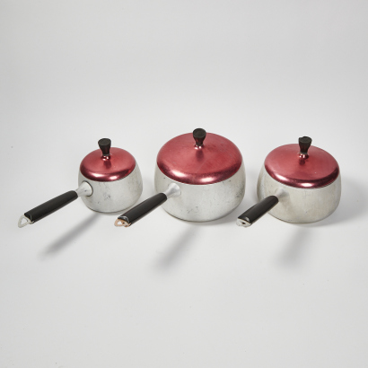 A Trio Of Retro Alloy And Anodised Cookwares