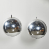 A Pair Of Medium Tom Dixon Silver Mirror Ball Pendant Lights