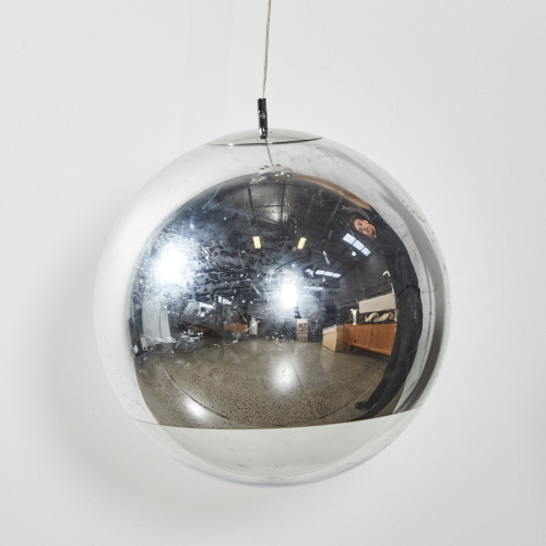 A Single Large Tom Dixon Silver Mirror Ball Pendant Light