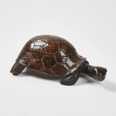 A Vintage Hand Carved Wooden Tortoise Trinket Box
