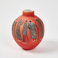 A Marilyn Wheeler Studio Pottery Vase With Incised African Figural Decoration