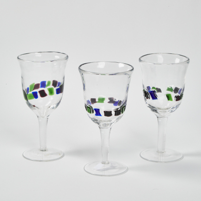 A Trio Of Global Amici Hand Made Wine Glasses