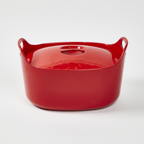 A Red Ittala Sarpaneva For Rosenlew Cast Iron Pot