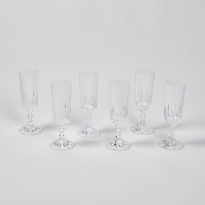 Set Of 6 French Crystal Louvre Champagne Flutes By Cristal Darques