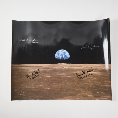 A Print Of Earthrise Hand Signed Signed By Astronauts Walt Cunningham Richard Jordan Alan Bean And Edgar Mitchell