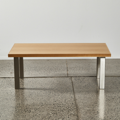 A Minimal Coffee Table With Metal Legs & Oak Top