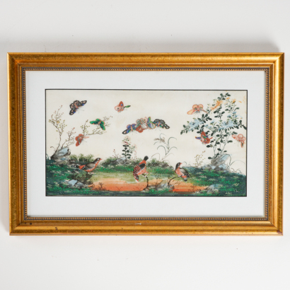 A Chinese 18C Qing dynasty flower and bird painting on rice paper