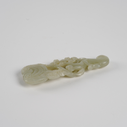 A Chinese Qing dynasty hetian celadon jade 'lingzhi' ornament