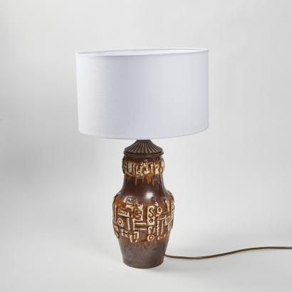 A Studio Pottery Lamp With Shade