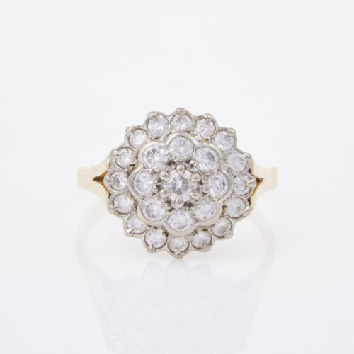 18ct Yellow Gold, Vintage, .92ct Round Cluster Diamond Ring