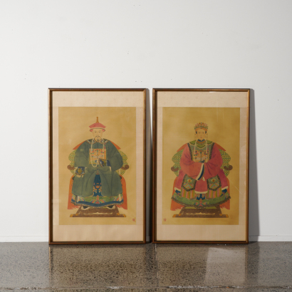 A pair of Chinese paintings of Qing dynasty figures