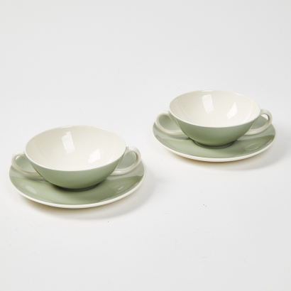 A Pair of Poole Soup Bowls with Saucers