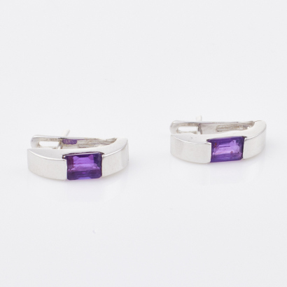 14ct White Gold, Modern Amethyst Earrings