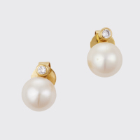 18ct Yellow Gold, Pearl and Diamond Stud Earrings