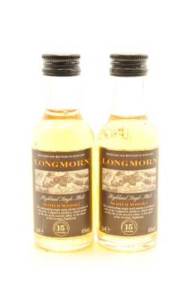 (2) Longmorn 15 Year Old Single Malt Scotch Whisky in Miniatures, 45% ABV, 50ml