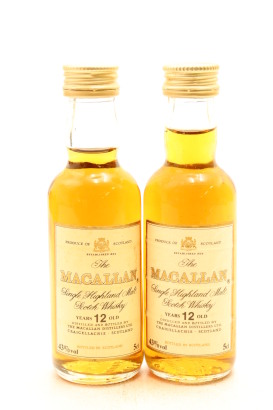 (2) The Macallan Sherry Oak Cask 12 Year Old Single Malt Scotch Whisky in Miniatures, 43% ABV, 50ml, Circa 1990s