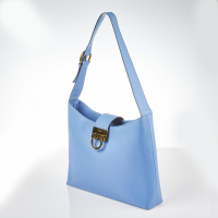 Salvatore Ferragamo Blue Saffiano Leather Gancini Bag