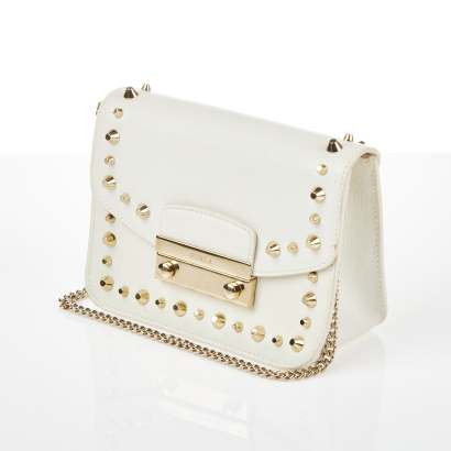 Furla White Leather Julia Stud Shoulder Bag