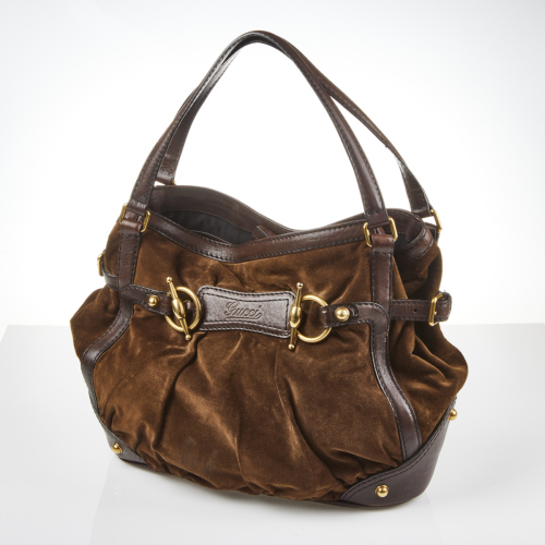 Gucci Brown Suede Horsebit Hobo Bag