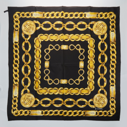 Chanel, Gold Chain 100% Silk Scarf