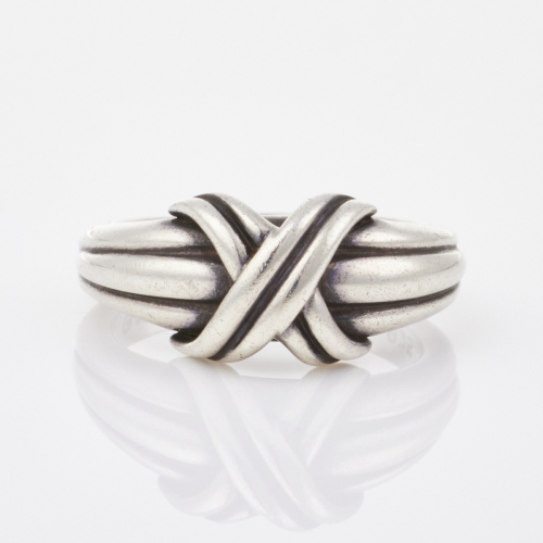 Tiffay & Co, Sterling Silver Crossed Wire Ring, Size N, circa 1990