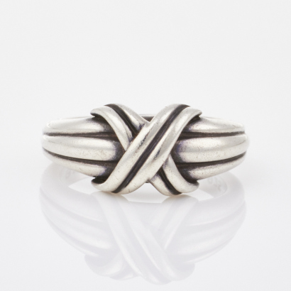 Tiffay & Co, Sterling Silver Crossed Wire Ring, Size N, circa 1990