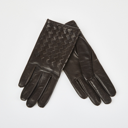 Bottega Veneta Intrecciato Brown Leather Gloves, Size 65 with Box