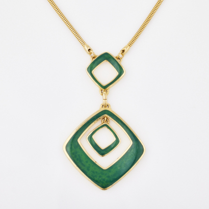 Gold Tone Enamel Pendant Necklace