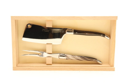 (1) Laguiole ‘Tradition’ Cheese Knife and Fork Set – Black Cow Horn