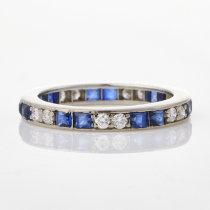 Platinum, Vintage, .85ct Sapphire / .40ct Diamond Eternity Ring