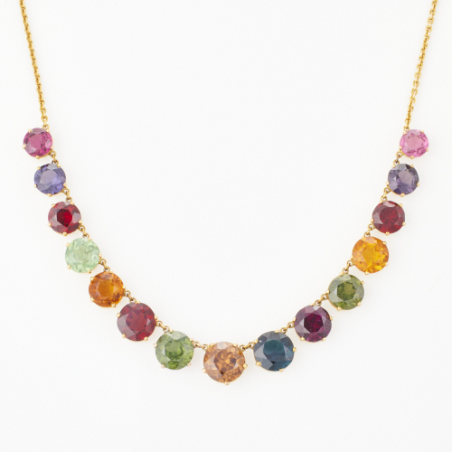 14ct Yellow Gold Necklace, set with Fifteen Multicolour Gemstones