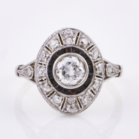 Platinum /18ct Yellow Gold, Handmade, Art Deco, 1.01ct Diamond / Onyx Ring