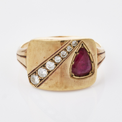 9ct Yellow Gold, Vintage, Ruby and Diamond Ring