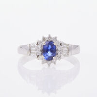 18ct White Gold, .70ct Blue Sapphire / .34ct Diamond Set Cluster Ring