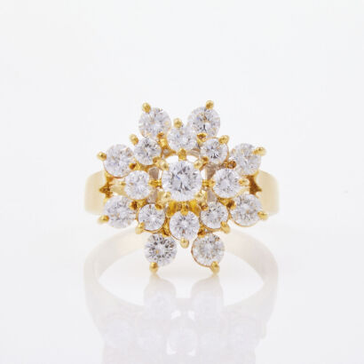 18ct Yellow Gold, 1.52ct Diamond Set Cluster Ring