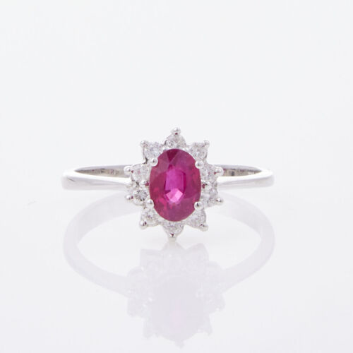 18ct White Gold, Oval Ruby /.10ct Diamond Ring