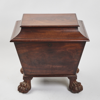 (1) 19th Century Mahogany Cellarette with Paw Feet on Coasters