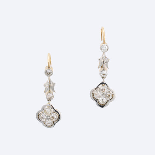 15ct Yellow Gold/ Platinum, Vintage, .77ct Diamond Drop Earrings