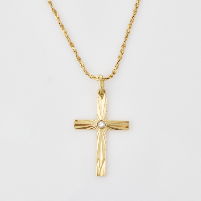 18ct Gold Diamond Cross on Gold Plated Chain