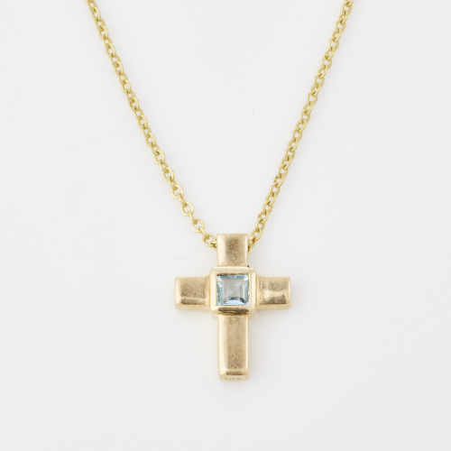 9ct Yellow Gold, Topaz Cross Pendant on Gold Plated Chain