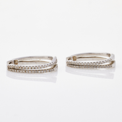 Sterling Silver, Double Row .30ct Diamond Hoop Earrings