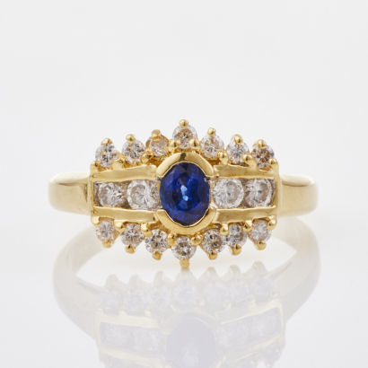 18ct Yellow Gold Sapphire and Diamond Ring