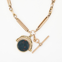 9ct Rose Gold, 43cm Fob Chain, with Gold Plated Blood Stone and Carnelian Spinner Pendant