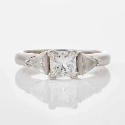 Platinum, .70ct Princess Cut / .50ct Trilliant Cut Diamond Ring