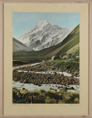 A Vintage Framed & Hand Painted Photograph Of Aoraki Mount Cook