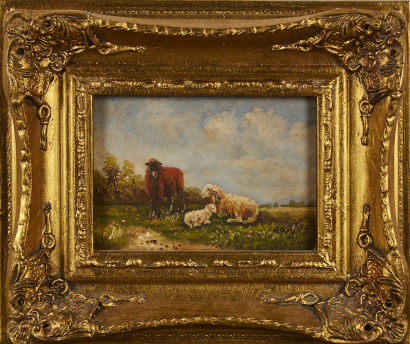 An Oil Painting of Sheep Signed G. Roy