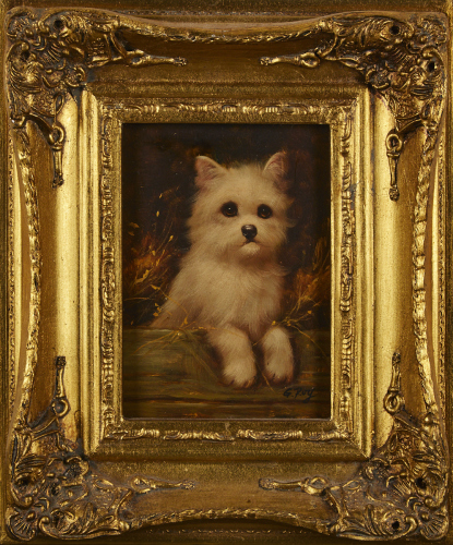 An Oil Painting of a Dog Signed G. Roy