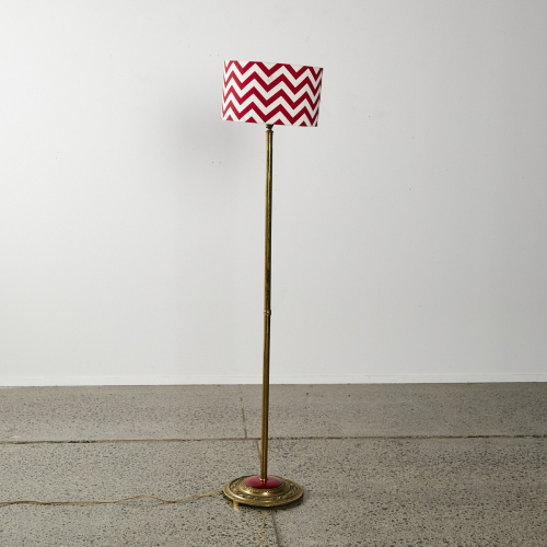 A Mid Century Brass Floor Lamp With Contemporary Zigzag Shade