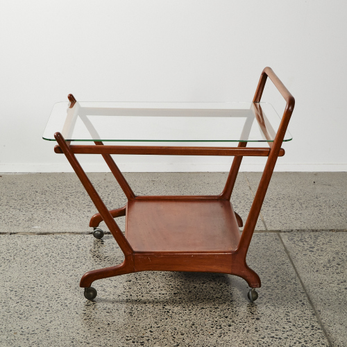 A Mid-Century Italian Extra Large Mahogany And Glass Bar Cart