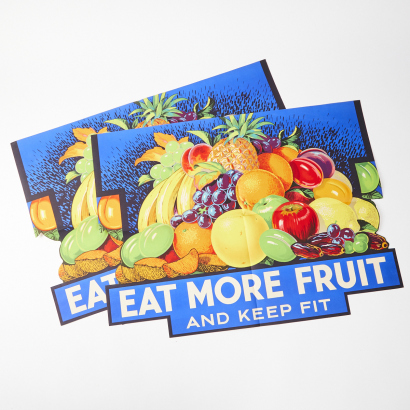 A Pair Of Vintage Original Diecut Eat More Fruit Prints c.1930s